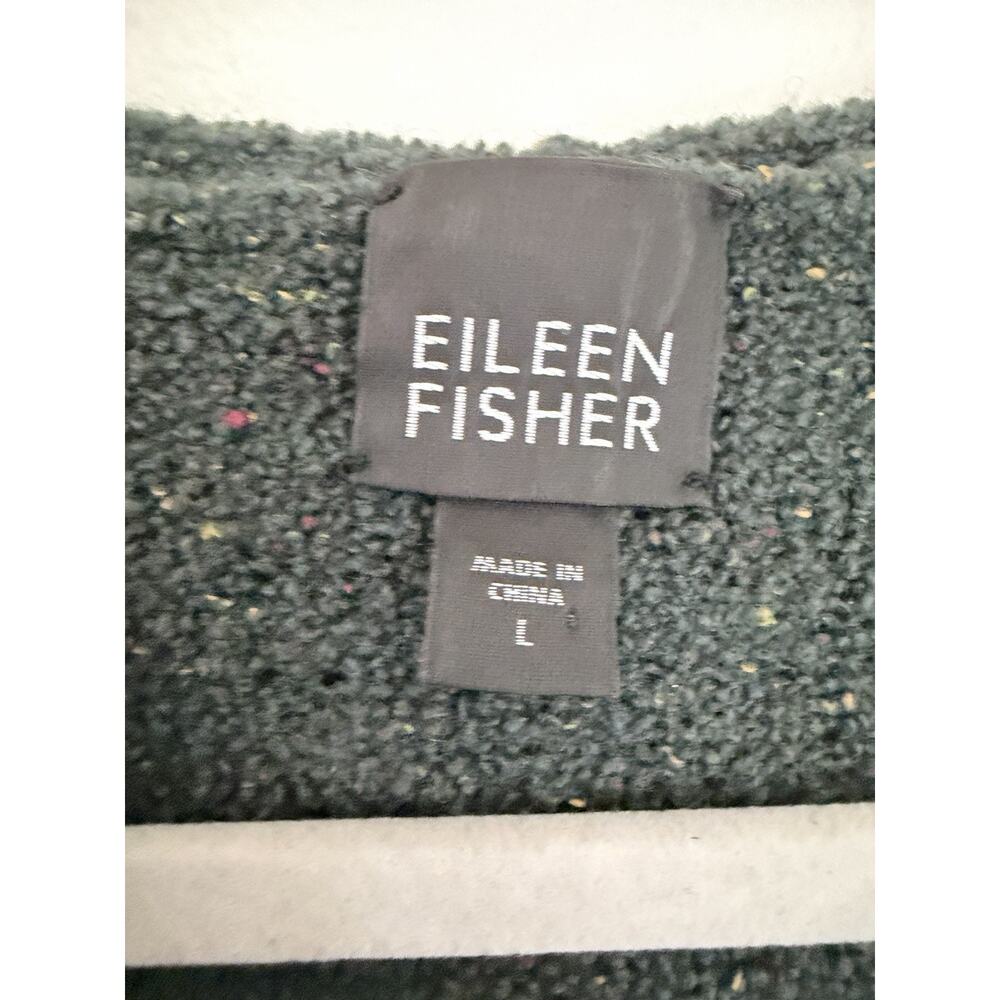 Eileen Fisher Wool Silk Long Cardigan Sz L Open Front Speckled Hooded Minimalist - Picture 9 of 10
